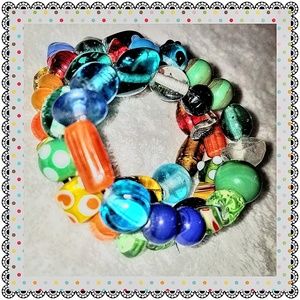 Lampwork artglass bead bracelet, 3 loop coil-style